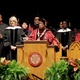 Bethune-Cookman University President Edison Jackson appeals to protesters disrupting Secretary of Education Betsy DeVos’ speech during commencement exercises May 10, 2017, in Daytona Beach, Fla. (John Raoux/AP Photo)